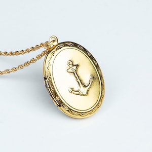 Anchor Necklace Locket, Nautical Sailor Gold Anchor Locket, Vintage Locket, Long Gold Necklace, Long Chain Locket, Women&#39;s Accessories