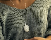 Large Vines Oval Silver Locket Necklace, Long Pendant Floral Locket, Raised Flowers Photo Jewelry, Leaf Jewelry Large Oval Locket Long Chain