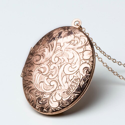 Huge Floral Design Rose Locket Necklace Oval Big Picture Etsy