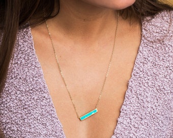 High Quality Turquoise Bar Necklace, Necklace for Mom, Inlay Bar Stone Necklace, Gold Minimalist Necklace, Turquoise Necklace Bar Pendant