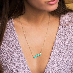 High Quality Turquoise Bar Necklace, Necklace for Mom, Inlay Bar Stone Necklace, Gold Minimalist Necklace, Turquoise Necklace Bar Pendant Turquoise & Gold