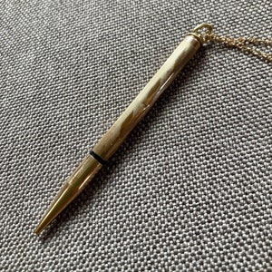 Vintage Chevron Pencil Necklace, Antique Gold Pencil Pendant Necklace, Pencil Jewelry, Vintage Pencil Long Necklace, Writing Necklace image 1
