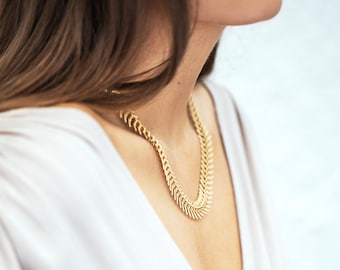 Matte Gold Large Chain, Silver Chunky Chain, Wide Chain Stacking Necklace Statement, Women's Gold Chain Necklace, Stacked Set Fishtail Chain