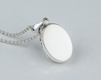 Simple Sterling Silver Oval Locket Necklace, Classic Silver Locket, Plain Sterling Pendant, Marked .925, Small Locket