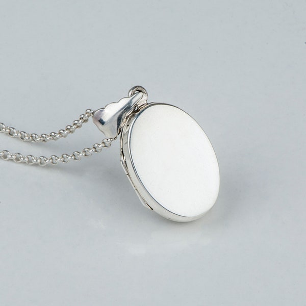 Simple Sterling Silver Oval Locket Necklace, Classic Silver Locket, Plain Sterling Pendant, Marked .925, Small Locket