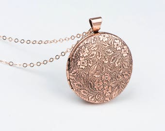 Rose Photo Necklace, Long Necklace Locket, Floral Rose Gold Lockets, Rose Gold Jewelry, Floral Gift for Mother Pink Jewelry, Picture Locket