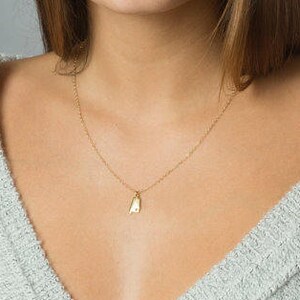 May include: A gold chain necklace with a small letter A pendant.
