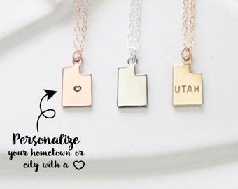 Small Utah State Necklace or Bracelet, Utah Small State Charm Necklace, I Heart Utah Necklace Gold, Personalized Stamp, Salt Lake, Park City