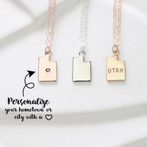 Small Utah State Necklace or Bracelet, Utah Small State Charm Necklace, I Heart Utah Necklace Gold, Personalized Stamp, Salt Lake, Park City