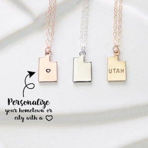 Small Utah State Necklace or Bracelet, Utah Small State Charm Necklace, I Heart Utah Necklace Gold, Personalized Stamp, Salt Lake, Park City