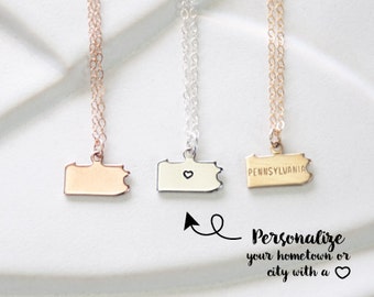 Rose Gold Pennsylvania United States Necklace, Travel Gift, Personalized Necklace Charm, Philadelphia, Pittsburgh, Simple State Bracelet