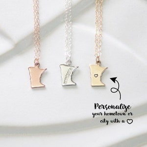 Minnesota State Necklace, Silver Minnesota Necklace Gold, State Heart Minnesota, Small Necklace for Women, Bracelet