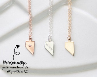 Collar Tiny Charm Nevada, Corazón Las Vegas, Pulsera del Estado de Nevada, Collar pequeño con encanto de Nevada, Pulsera Plata de Ley Nevada