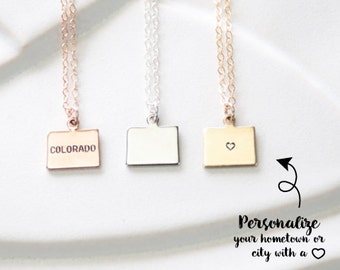 State Gift Necklace Small Colorado Necklace, Rose Gold Colorado Bracelet, Small State Necklace Gift, Colorado with Heart Sterling Silver