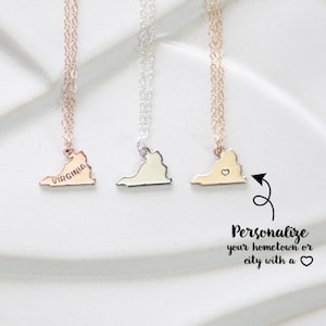 Virginia State Necklace, Rose Gold Virginia Charm Necklaces, Virginia Pendant State Necklace Gold, Virginia Necklace Silver, State Bracelet