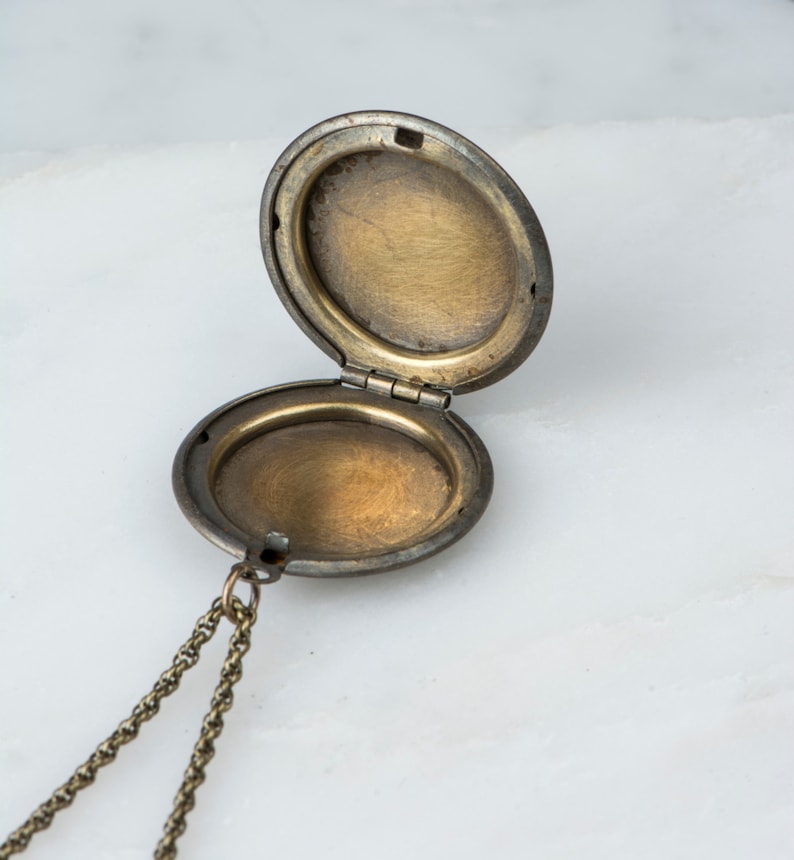 Dark Locket Simple Necklace Brass Antique Locket Small Etsy