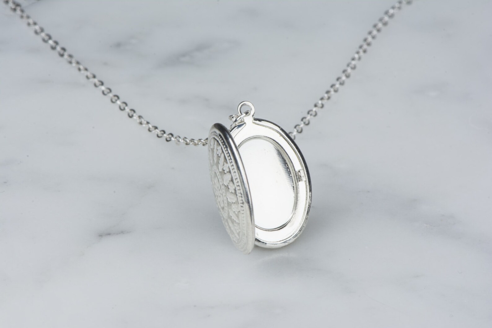 Small White Locket Necklace Long Sterling Silver Necklace Etsy