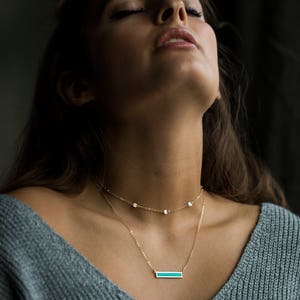 High Quality Turquoise Bar Necklace, Necklace for Mom, Inlay Bar Stone Necklace, Gold Minimalist Necklace, Turquoise Necklace Bar Pendant image 7