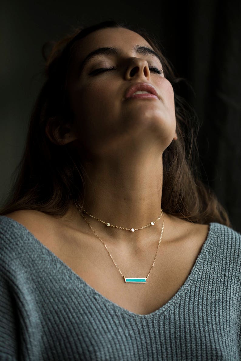 High Quality Turquoise Bar Necklace, Necklace for Mom, Inlay Bar Stone Necklace, Gold Minimalist Necklace, Turquoise Necklace Bar Pendant image 7