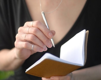 Vintage Sterling Silver Small Mechanical Pencil Necklace, Graduation Gift for Writer, Author Jewelry Long Necklace, Note Taking Necklace