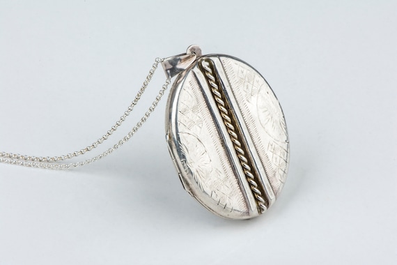 Antique Huge Sterling Silver Locket Necklace with… - image 1