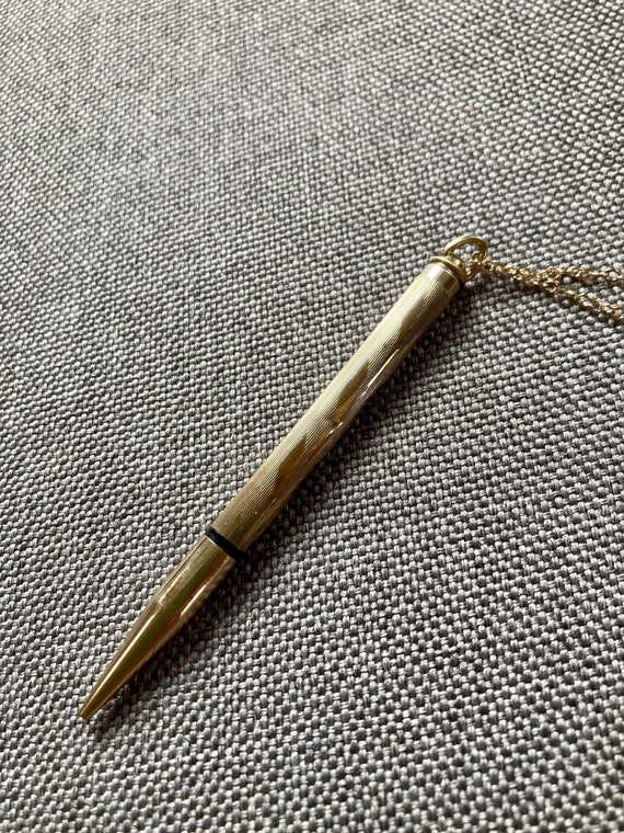 Vintage Chevron Pencil Necklace, Antique Gold Penc