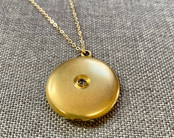 Antique Round Gold Starburst Locket Necklace, 1900s Vintage with Diamond or Cubic Zirconia