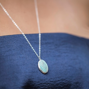 Ornate Turquoise Small Gold Locket Necklace, Long Oval Locket Blue Necklace, Necklace Small Locket Pendent, Small Blue Locket Necklace Gift image 3