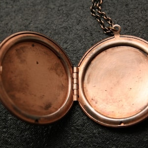 Antique Copper Locket, Large Necklace, Long Copper Necklace, Large Locket Pendant, Antique Round Locket, Simple Locket Pink image 5