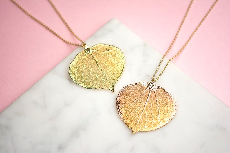 Long Copper Leaf Necklace, Aspen Leaf Pendant Leaves, Pendant Heart Necklace, Organic Leaf Necklace, Autumn Orange Jewelry, Necklace for Mom image 7