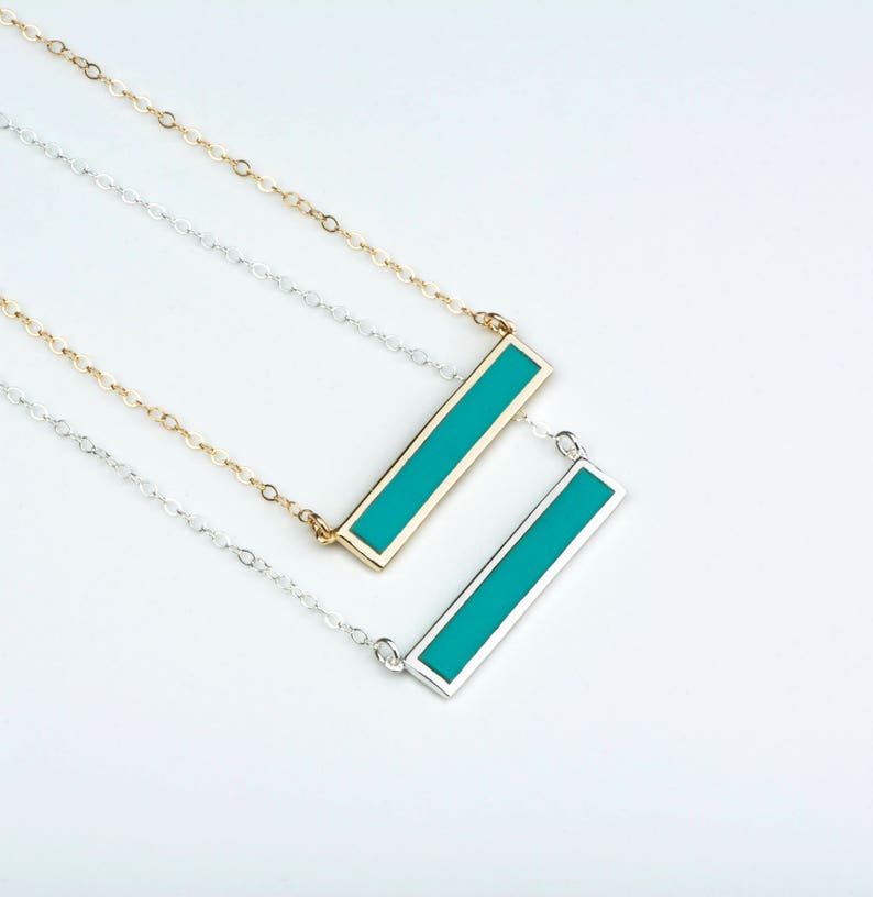 High Quality Turquoise Bar Necklace, Necklace for Mom, Inlay Bar Stone Necklace, Gold Minimalist Necklace, Turquoise Necklace Bar Pendant image 4