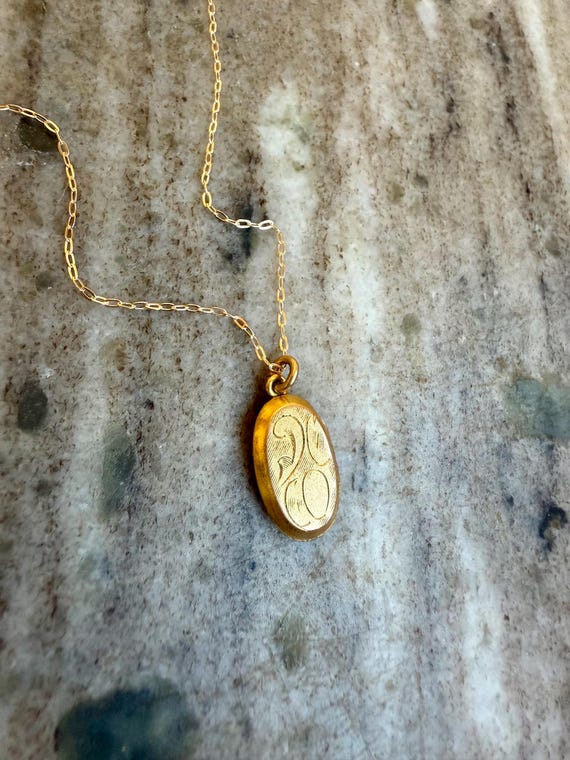 Tiny Gold Filled Locket Miniature Antique Oval Locket Two Photo Frames 1900s Monogram Locket Small Vintage Swirl Paisley Little