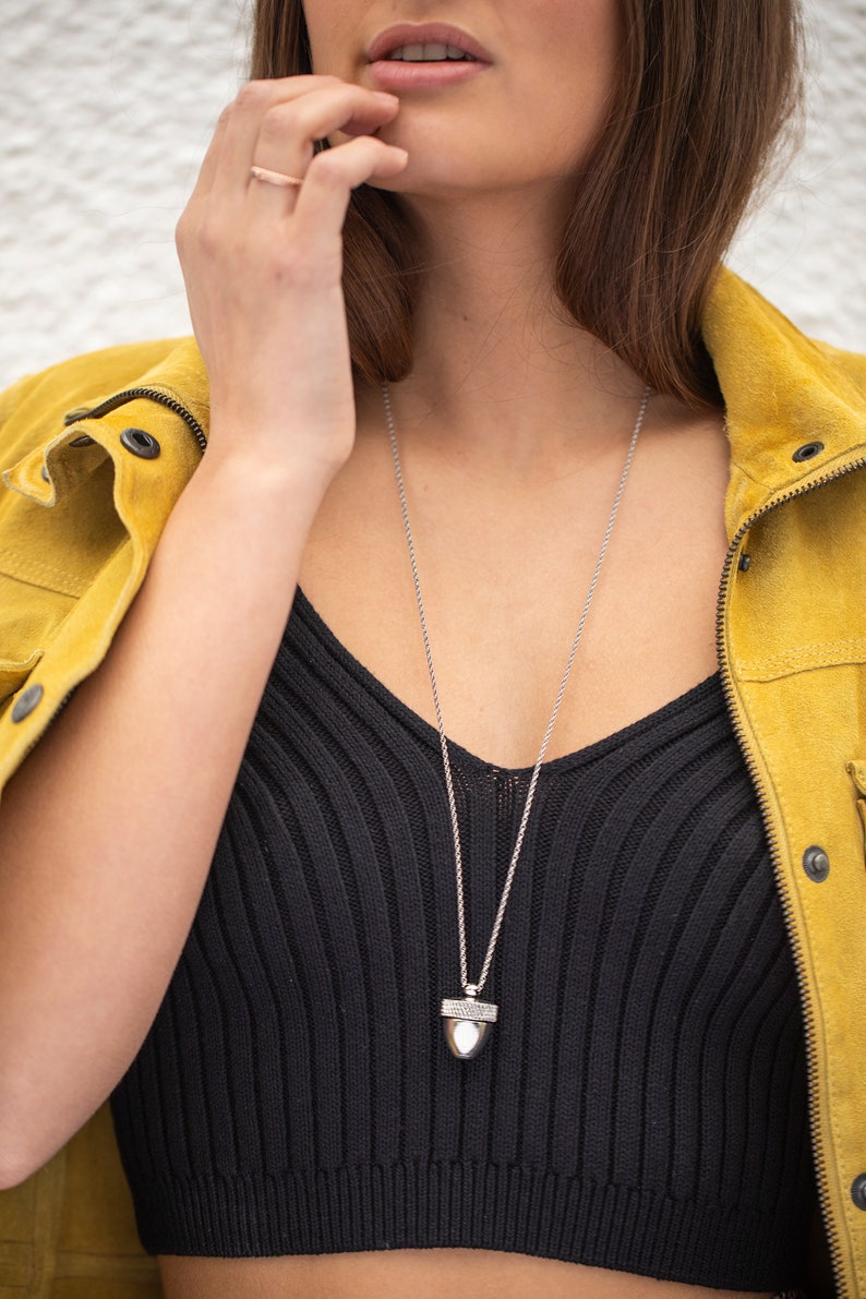 Long Gold Acorn Pendant Cremation Necklace, Mourning Jewelry Locket Canister, Acorn Necklace Living Locket, Ashes Pendant, Funeral Gift image 8