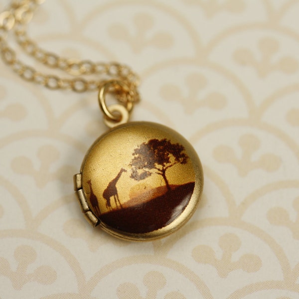 Small Giraffe Locket Necklace, Miniature Giraffe Necklace, Giraffe Jewelry, Animal Necklace, Kid's Jewelry, Child's Necklace, African Safari