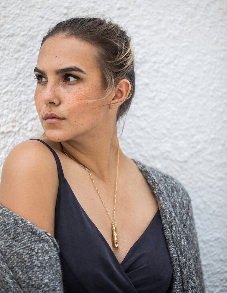 Bamboo Whistle Necklace Long Gold Metal Whistle Pendant Etsy UK