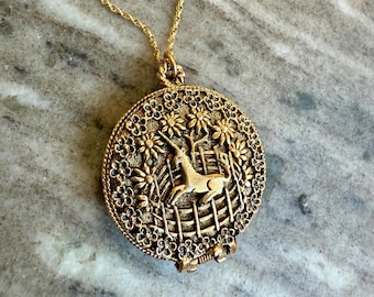 Vintage Einhorn Medaillon Halskette, Einhorn in Gefangenschaft Medaillon, Vintage Einhorn Halskette, lange Medaillon Gold, Einhorn Schmuck