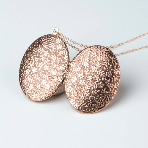 Rose Photo Necklace Long Necklace Locket Floral Rose Gold Etsy