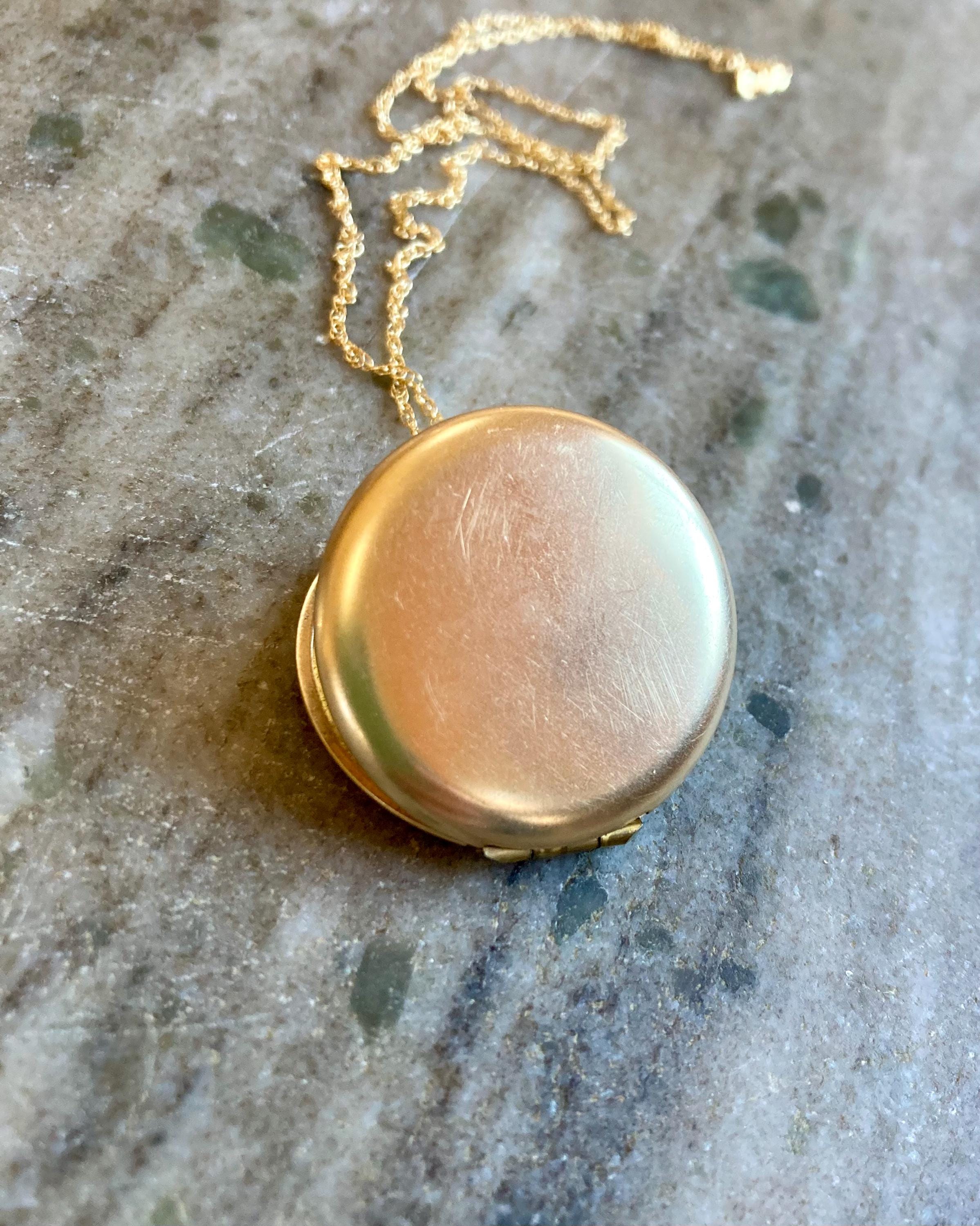 Antique Round Locket, Simple Gold Necklace, Large Vintage Locket