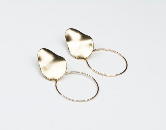 Matte Wavy Gold Hoop Earrings Organic Post Earrings Rippled | Etsy