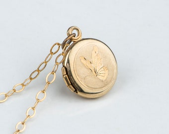 Miniature Vintage Gold Butterfly Locket, Graduation Gift, Teeny Tiny Round Kid's Locket Necklace, Charm Locket Butterfly, Gold Baby Jewelry