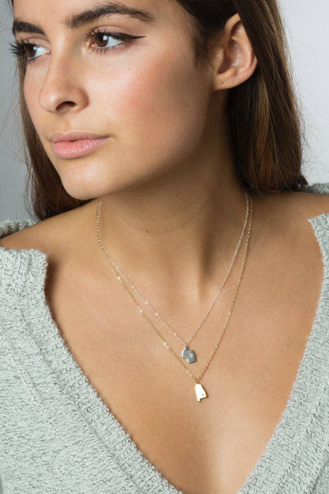 Gold Charm Necklace Massachusetts State State Charm Bracelet Etsy