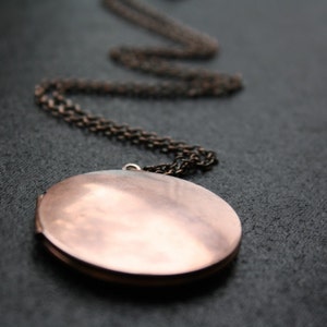 Antique Copper Locket, Large Necklace, Long Copper Necklace, Large Locket Pendant, Antique Round Locket, Simple Locket Pink image 1