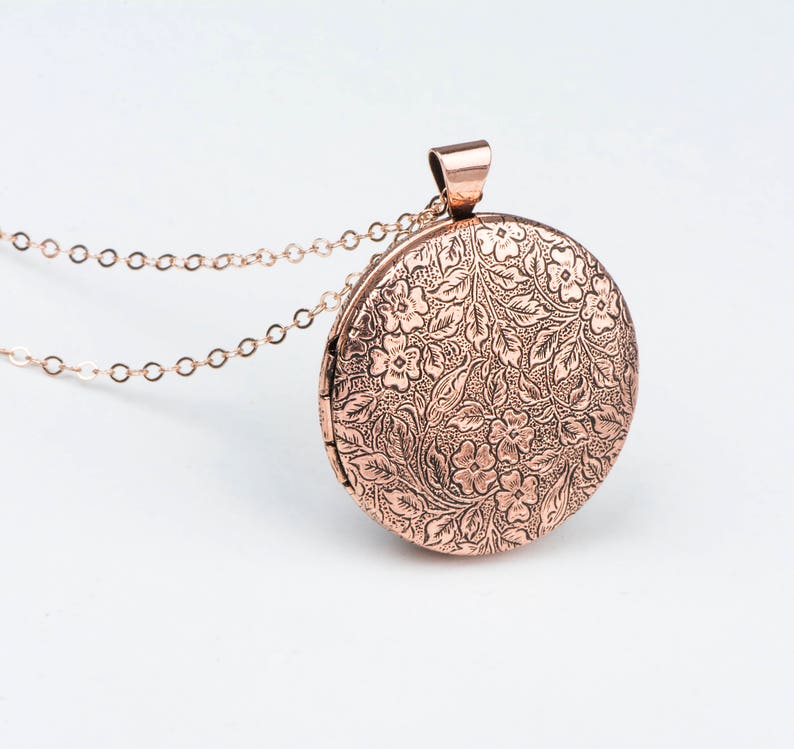 Rose Photo Necklace, Long Necklace Locket, Floral Rose Gold Lockets, Rose Gold Jewelry, Floral Gift for Mother Pink Jewelry, Picture Locket 