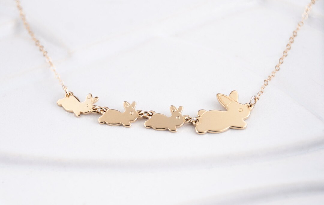 Vintage Gold Bunny Necklace, Family Rabbit Mom Necklace
