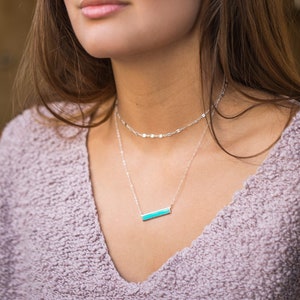 High Quality Turquoise Bar Necklace, Necklace for Mom, Inlay Bar Stone Necklace, Gold Minimalist Necklace, Turquoise Necklace Bar Pendant Turquoise & Silver