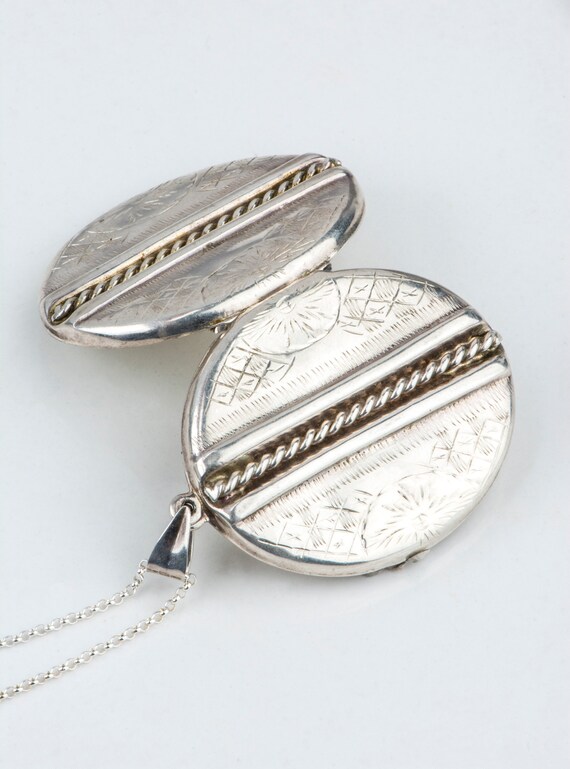 Antique Huge Sterling Silver Locket Necklace with… - image 4