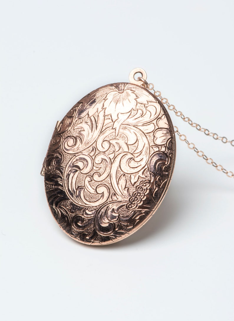 LARGE Floral Design Gold Rose or Silver Long Locket Necklace Etsy