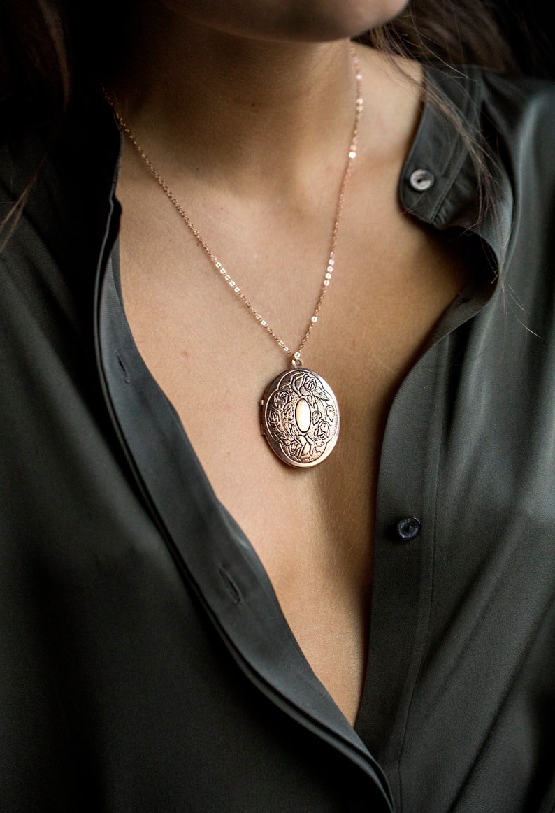 Oval Rose Gold Locket Necklace Antiqued Rose Gold Large Etsy
