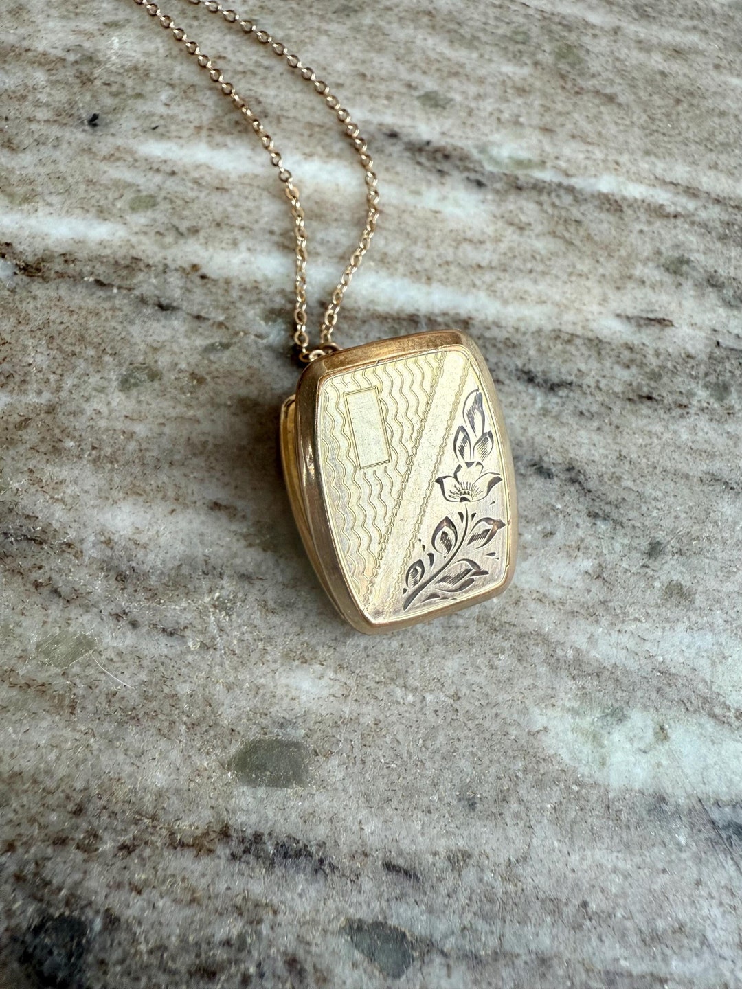 Reversible Locket With Etched Flowers and Monogram Shield, Antique ...