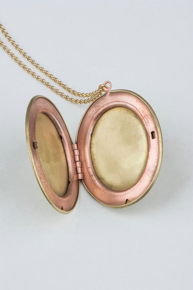 Large Simple Locket Necklace Plain Long Oval 1960s Simple Etsy